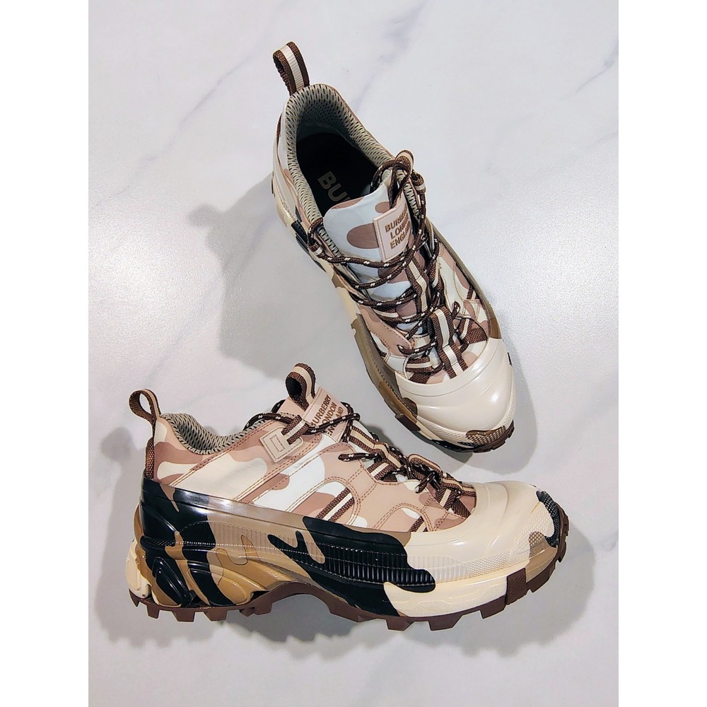Burberry Camouflage Beige Black Sneakers Arthur Low Top Lace-Up Sz 10 2022 43EU - Picture 4 of 16